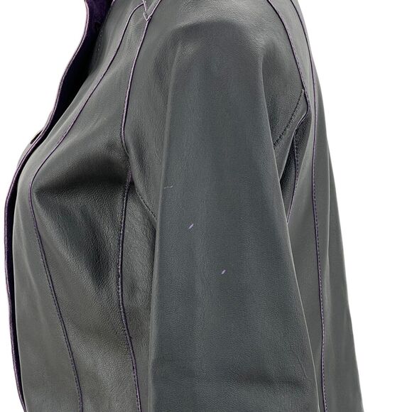 CHICO’S Purple Suede Black Leather Jacket Reversible Women's SZ L Art To Wear - Picture 6 of 12